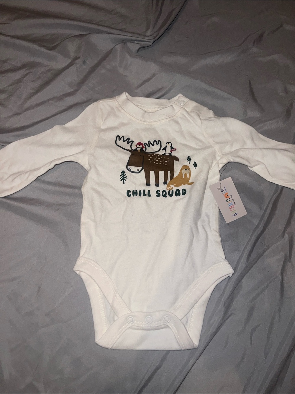 Kids White 'Chill Squad' Long-Sleeve One-Piece Bodysuit
